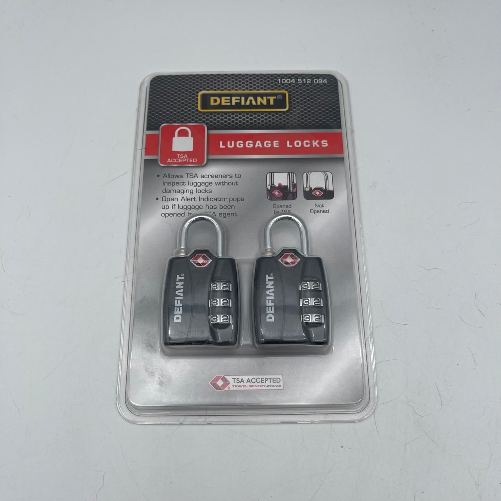 Defiant TSA Accepted Luggage Locks 2 Pack Black 3-Dial Combination 1004 512 094